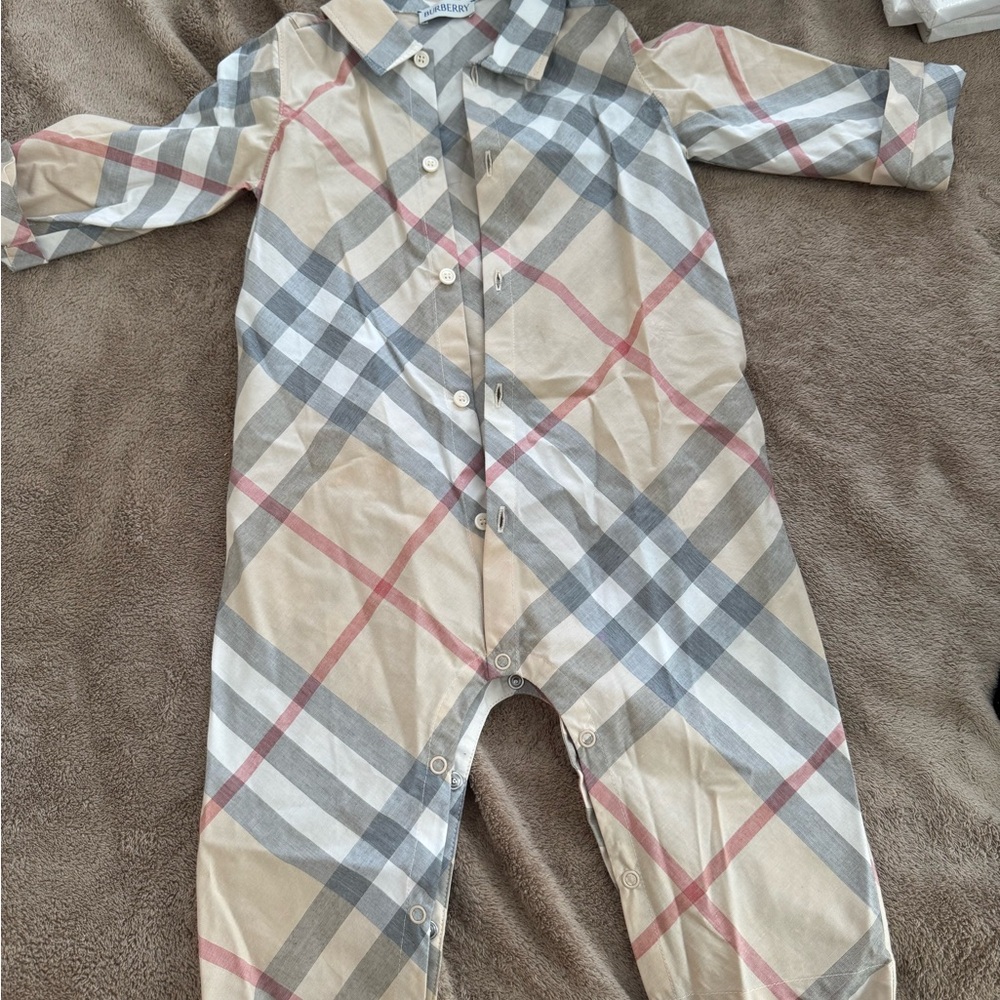 Burberry Beige and Gray Plaid Kids Footie